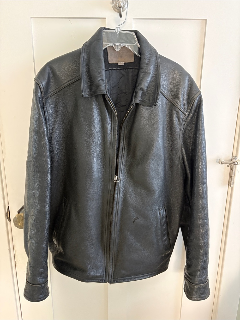 Mens Vintage GUESS jeans black pebbled Leather Jacket Sz L